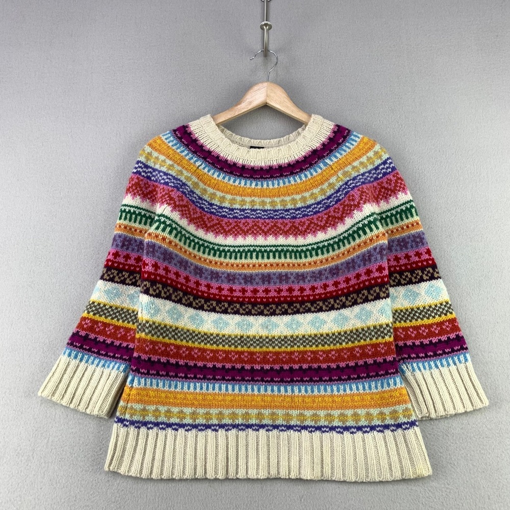 GAP Sweater Womens Medium Rainbow Fair Isle Knit Lambswool Crew Neck Pullover